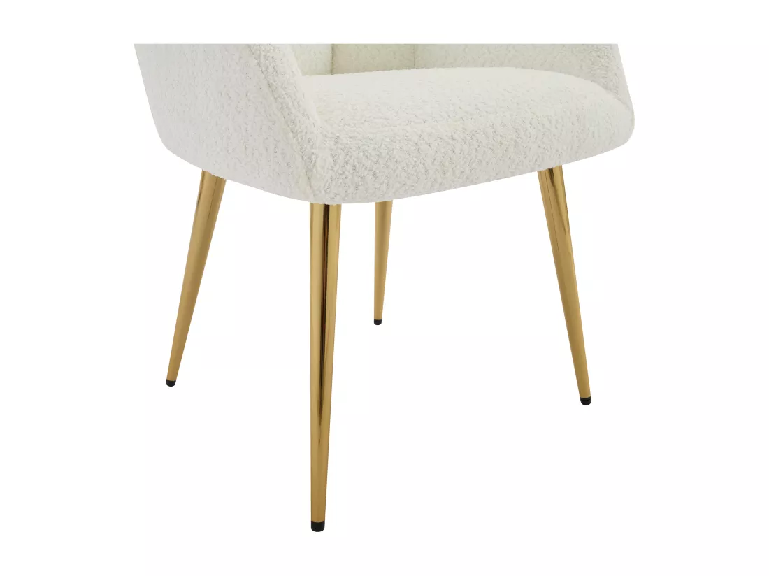 Lot de 6 chaises avec accoudoirs - Tissu bouclette et métal doré - Blanc - PEGA de Pascal MORABITO