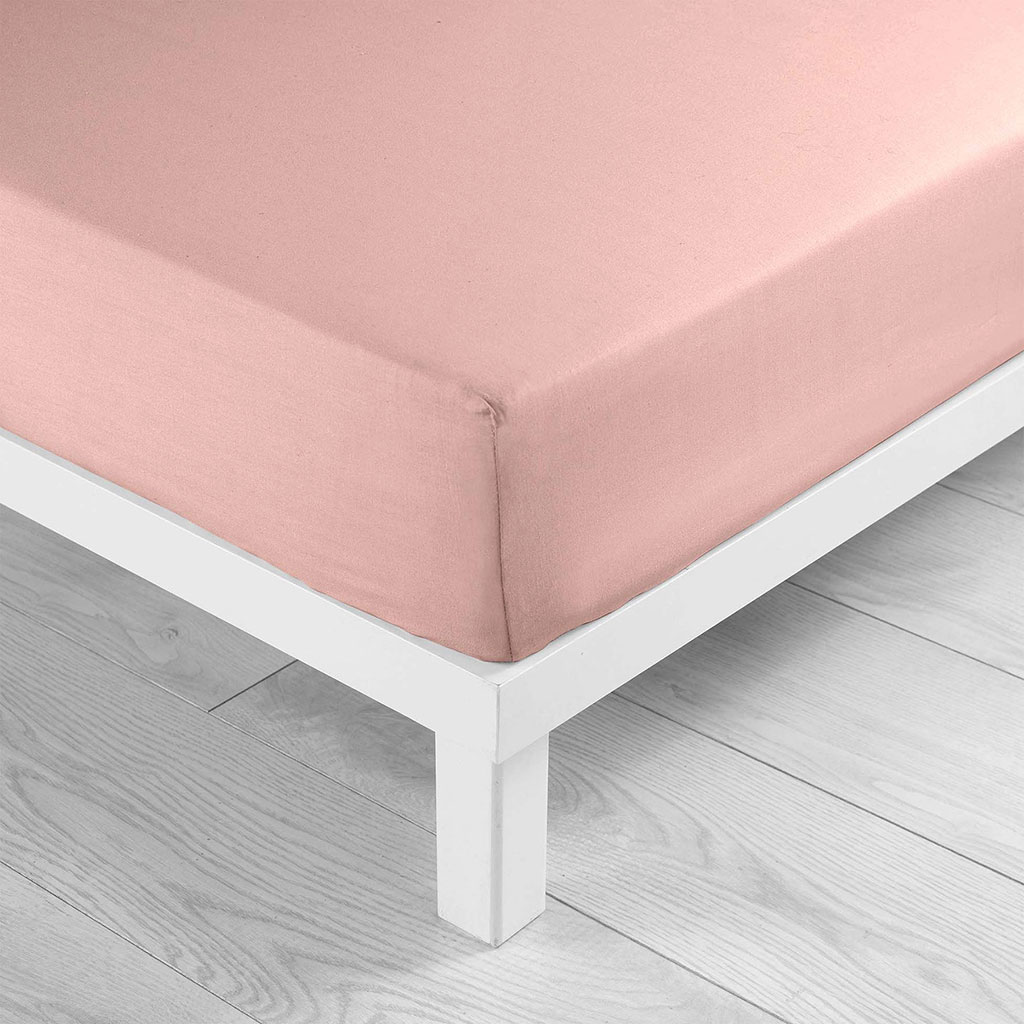 Drap housse coton 57 fils rose 160x200cm