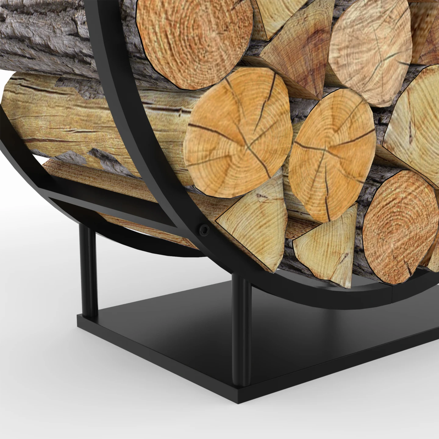 Range bûches rond 70 x 30 x 75 cm étagère à bois en acier noir