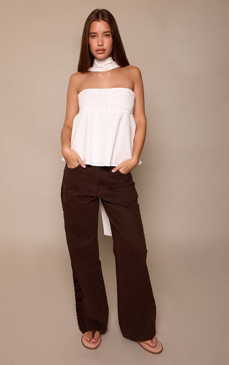 Blanc Top Bandeau En Lin Avec Détail Foulard