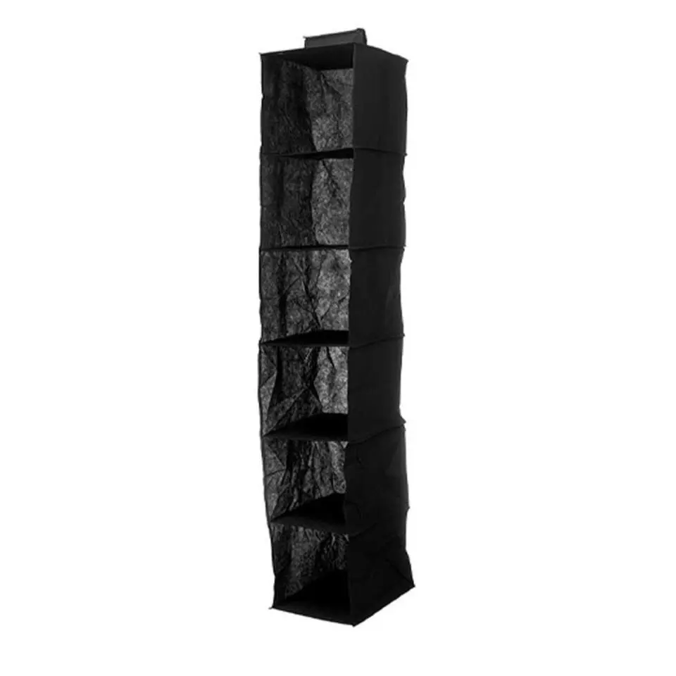 Kipit Kledingkast organizer - 6 vaks - zwart - 25 x 25 x 138 cm