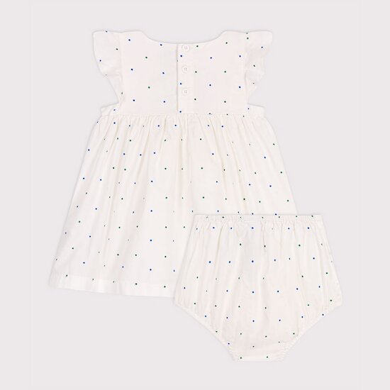 Robe blanche bébé en coton et son bloomer imprimés à pois   de               Petit Bateau