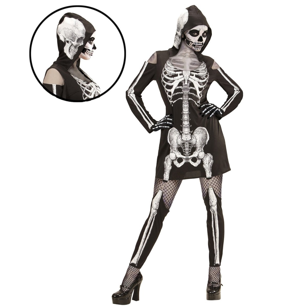 Halloween Jurk Dames Skelet Met Capuchon