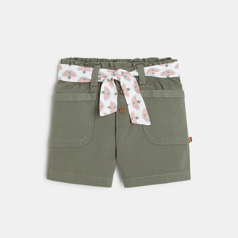 Short saharien à ceinture imprimée paons vert bébé fille Vert