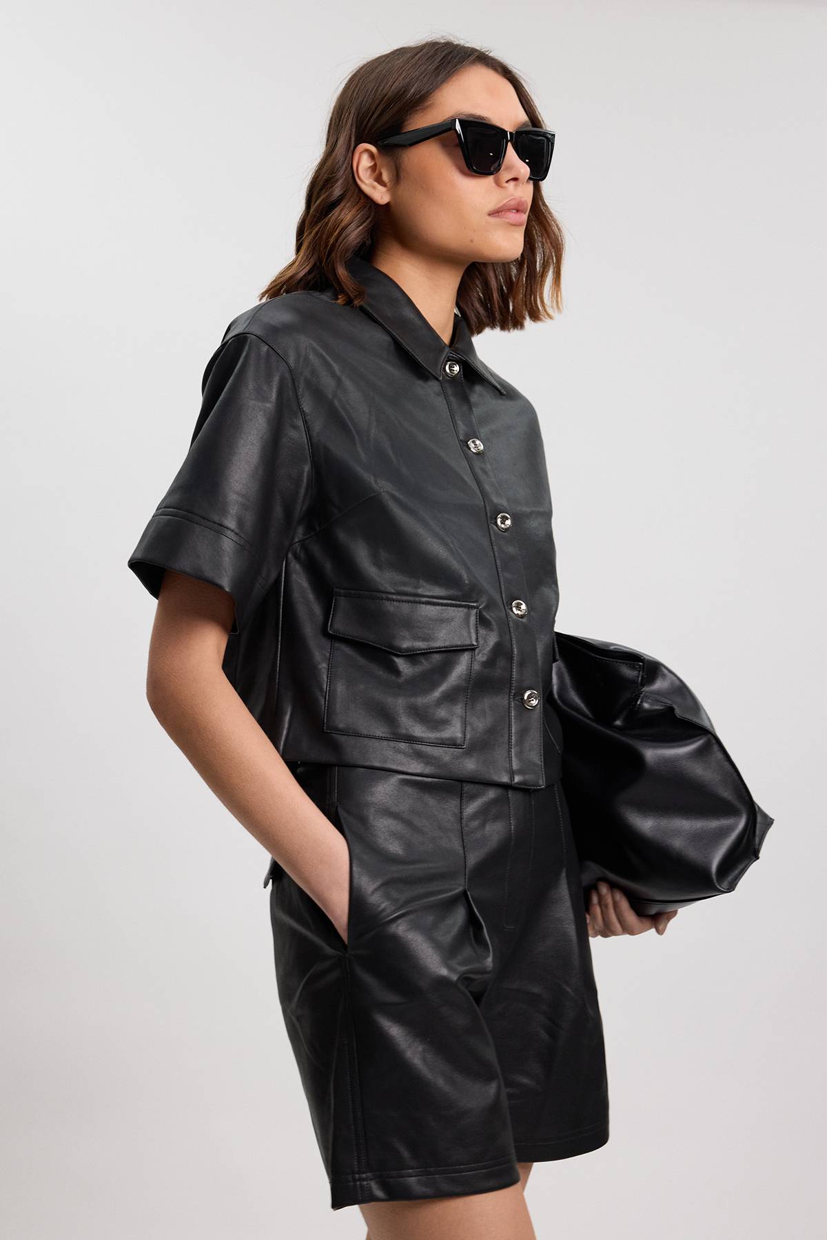 KarenMillen Chemise Courte Boxy En Synthétiquecuir