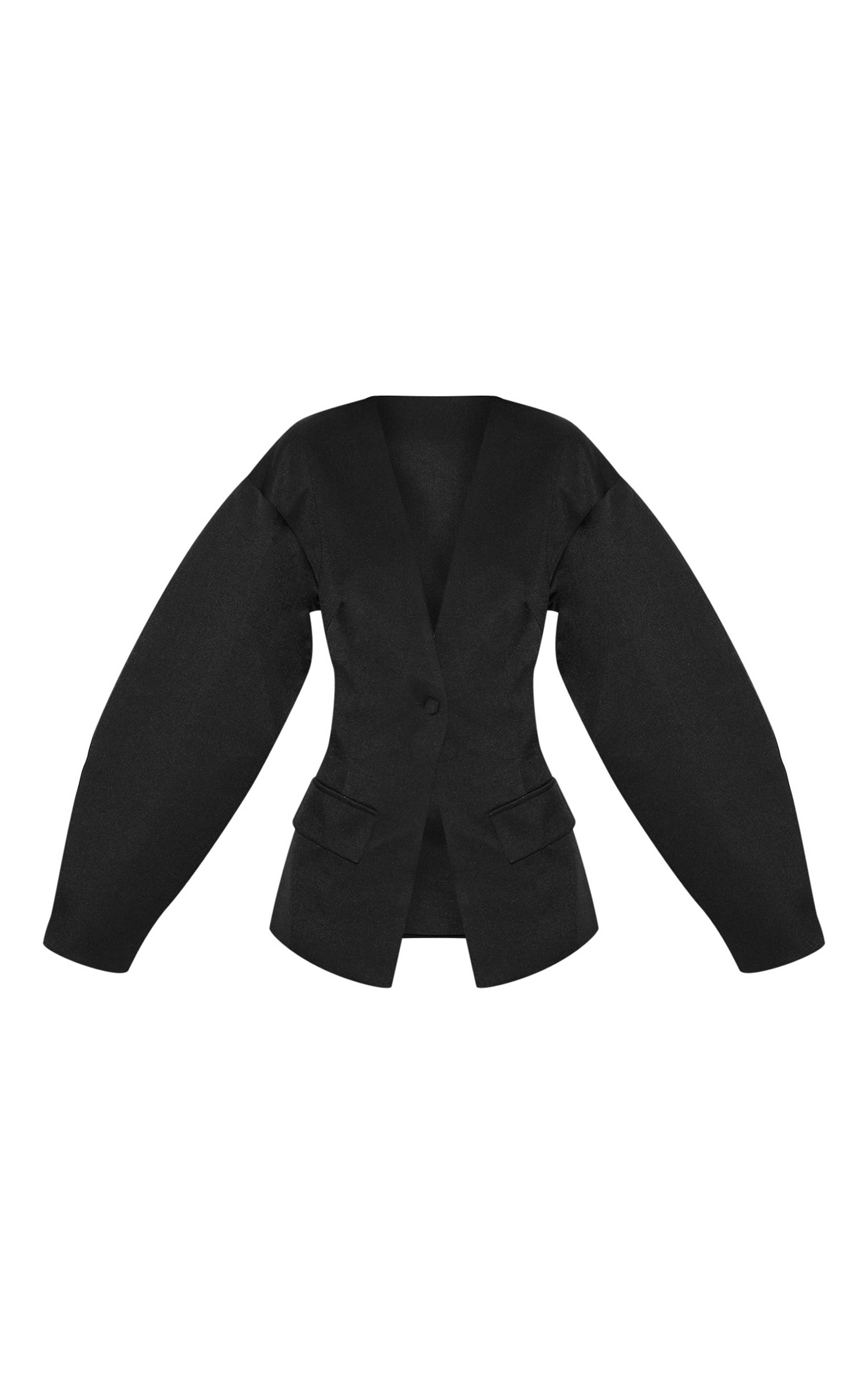 Noir Blazer À Taille Cintrée Manches Cocon Avec Poches