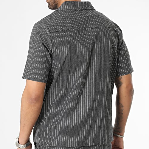 Ensemble Chemise Manches Courtes et Short Chino A Rayures Gris Anthracite