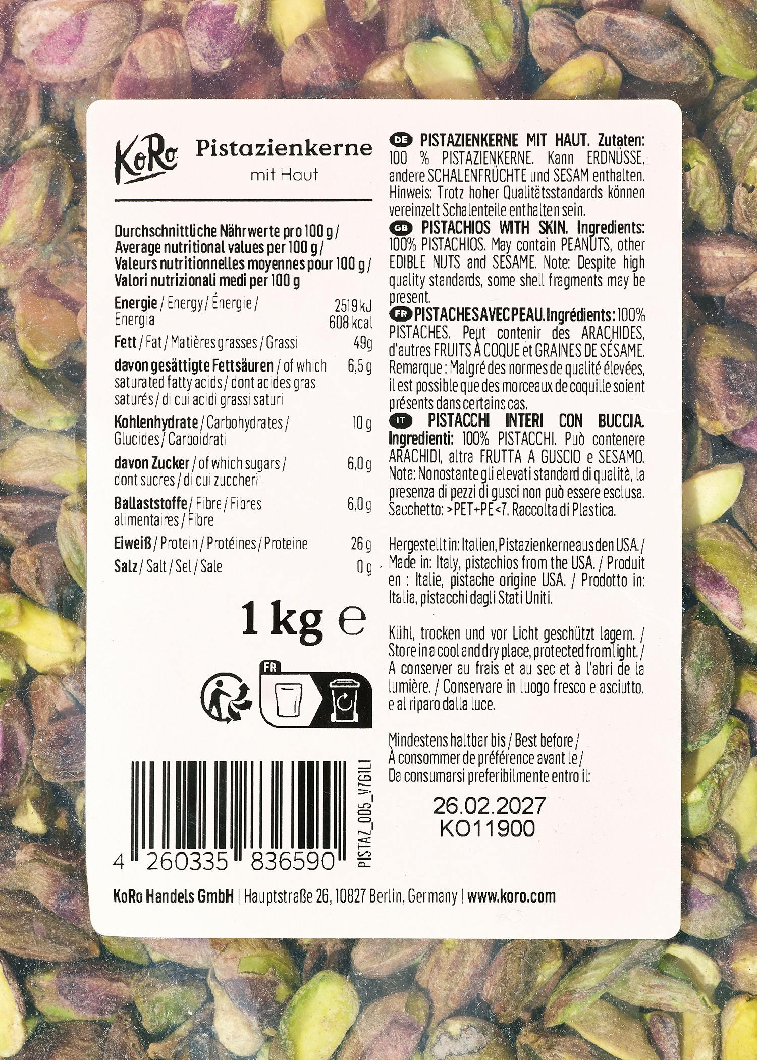 Pistazienkerne mit Haut 1 kg
