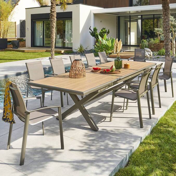 Table de jardin extensible AXIOME Effet bois Honey & Praline