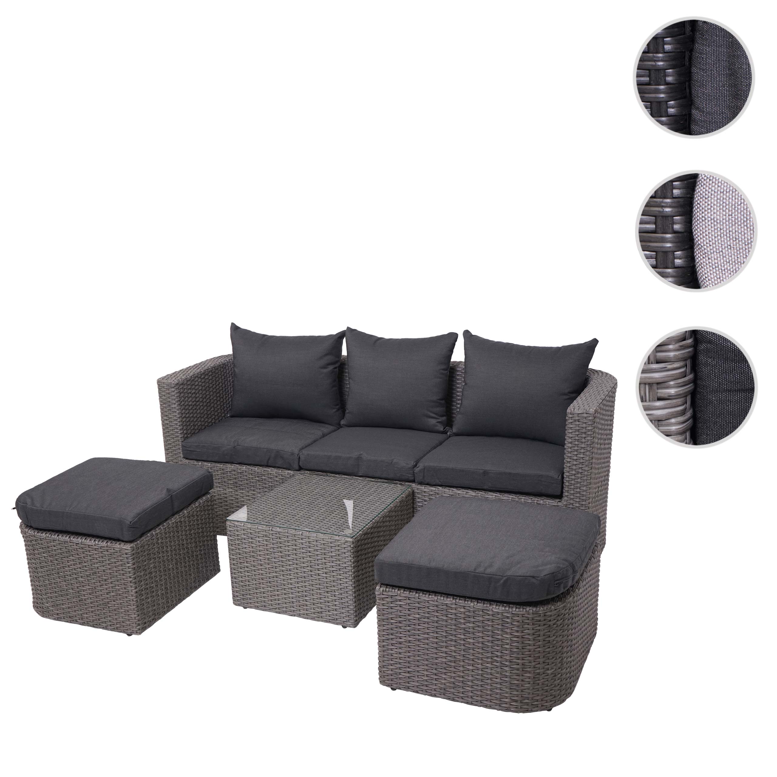 3in1-Garnitur MCW-J37, Garten-/Lounge-Set Sonneninsel, Spun Poly Poly-Rattan MVG ~ grau, Kissen anthrazit