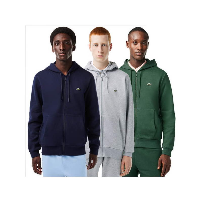 Sweat zippé capuche Lacoste Sport uni coton bio