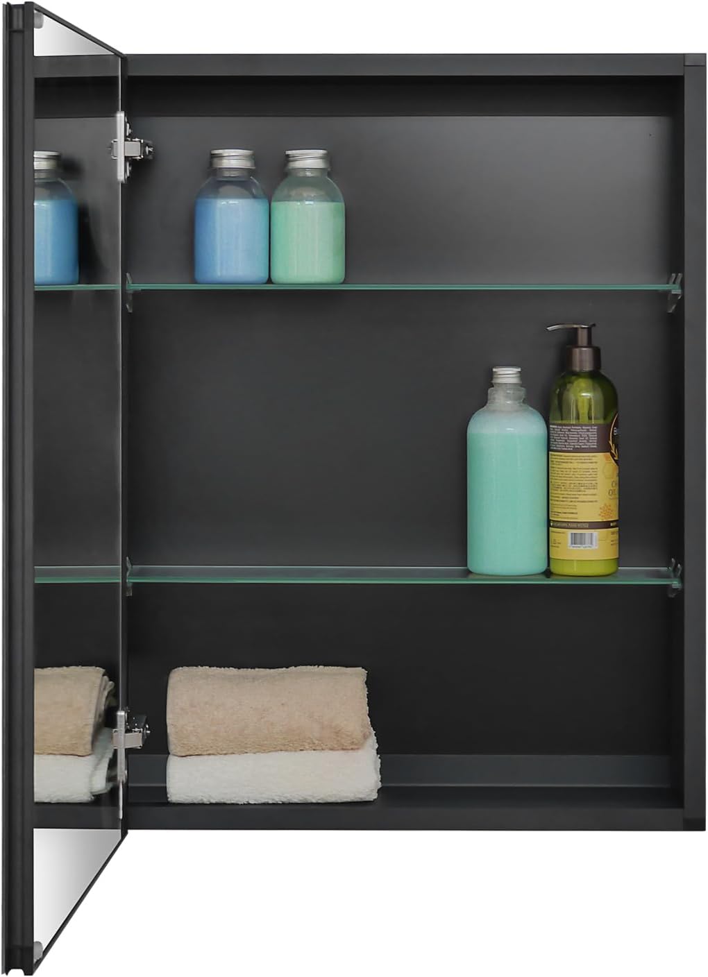 Fundin Spiegelschrank 50.8 x 66 cm Spiegelgröße, Einbau- oder Aufputzmontage, schwarzer Aluminium-Badezimmer-Wandschrank mit Spiegel und verstellbaren Ablagen.