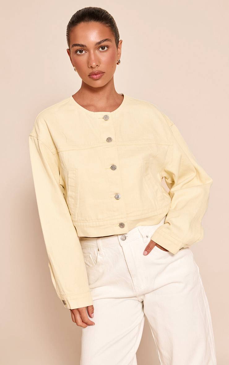 Pale Yellow Veste En Jean Courte Sans Col