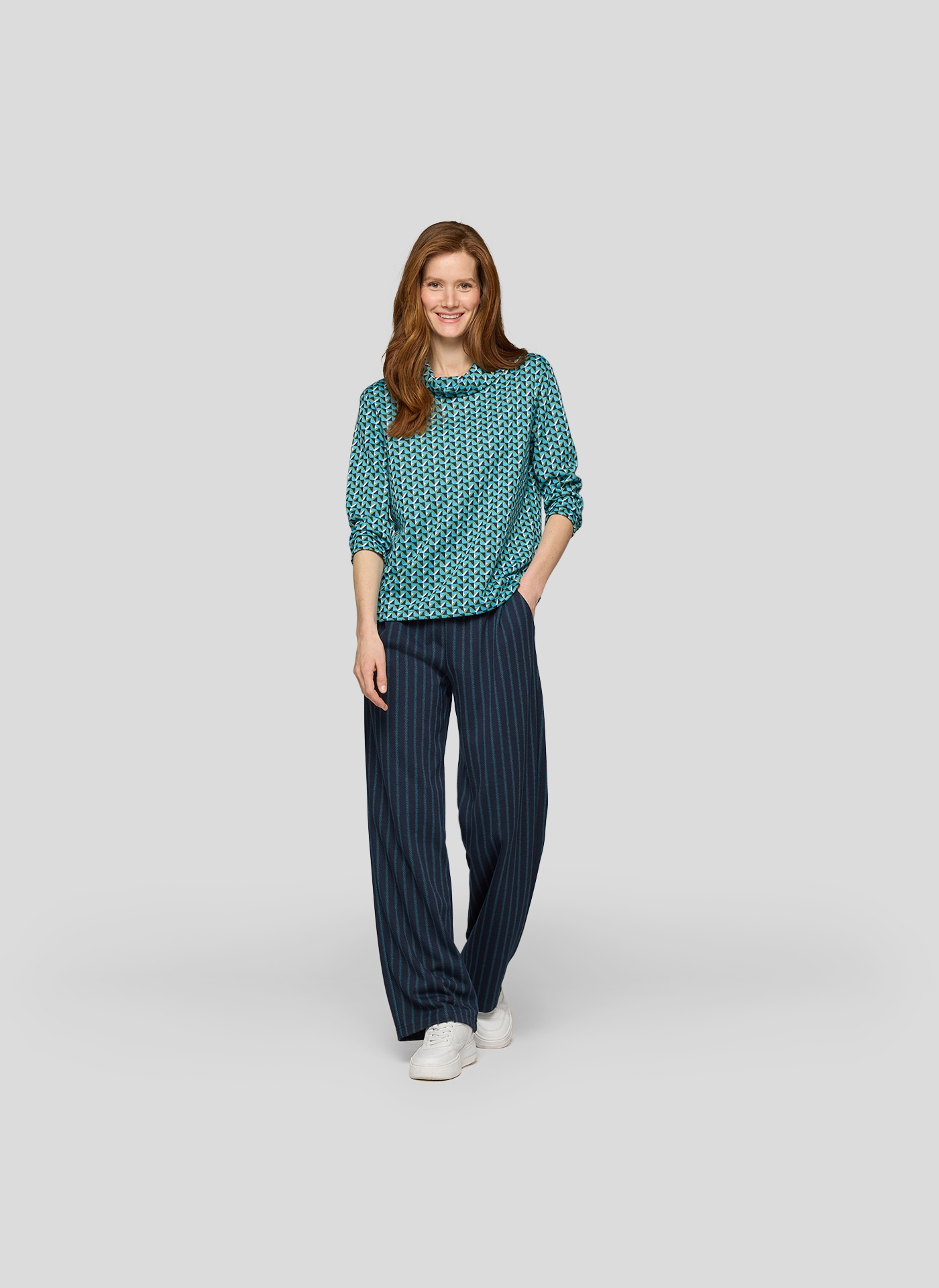 Rabe 3/4-Arm-Shirt mit geschlitztem Rollkragen und Minimal Print