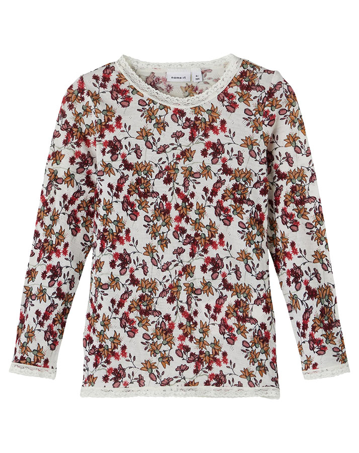 Woll-Langarmshirt NMFWANG geblümt in Snow White