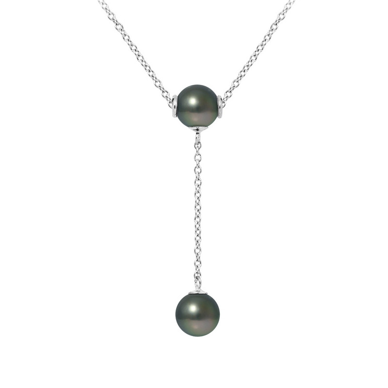 Collier Femme en Argent Massif 925 et 2 Perles de Tahiti