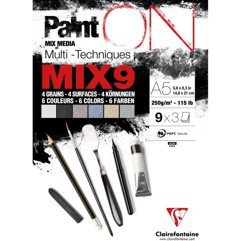 PaintON Mix 9 bloc collé 27F A5 250g assorti 9x3F
