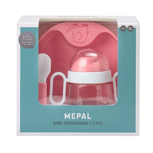 Coffret repas bébé 3 pièces rose Mepal
