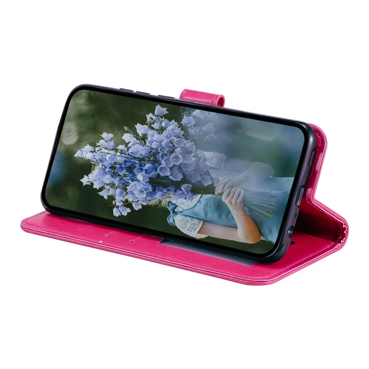 Samsung Galaxy S25 Leder Tasche Wallet - Mandala Flowers Imprint - Pink