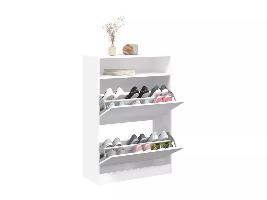 Armoire à chaussures 2 tiroirs rabattables blanc 80x34x116