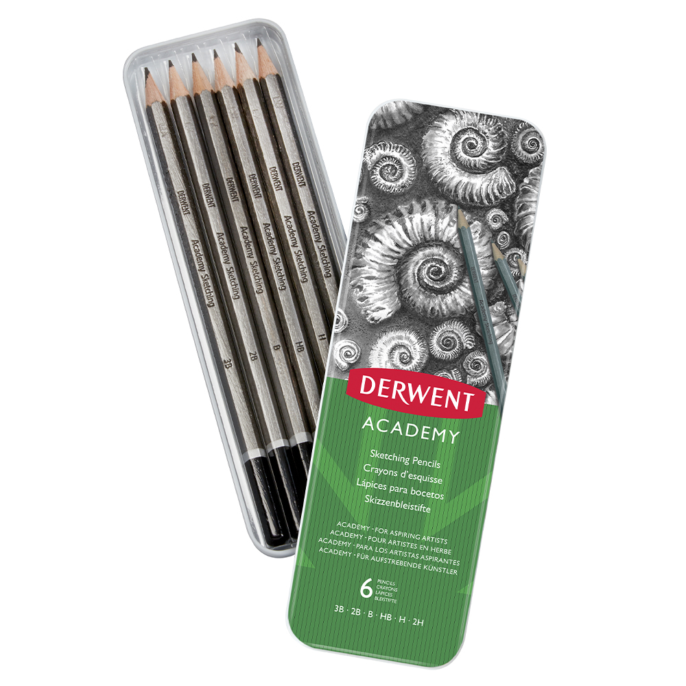 LÁPIS GRAFITE DERWENT EM CAIXA METAL 6 UNIDADES