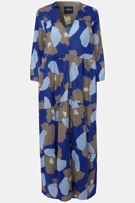 Kleid, Blüten Print, Stehkragen, 3/4-Ärmel