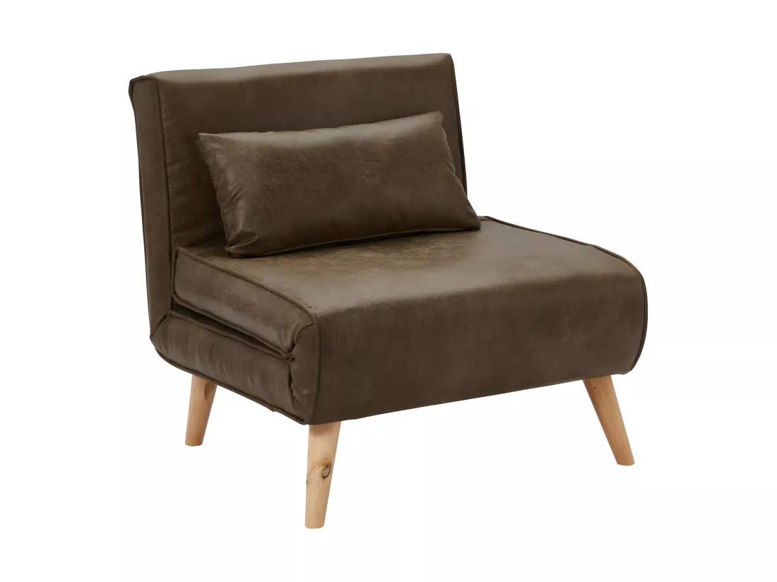 Fauteuil convertible POSIO en microfibre vieillie - Marron