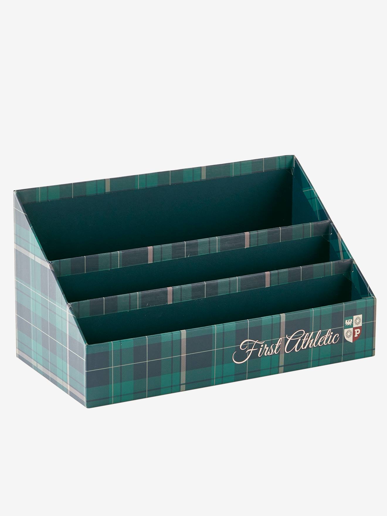 Conjunto organizador de mesa para campus, com estampa verde escura.
