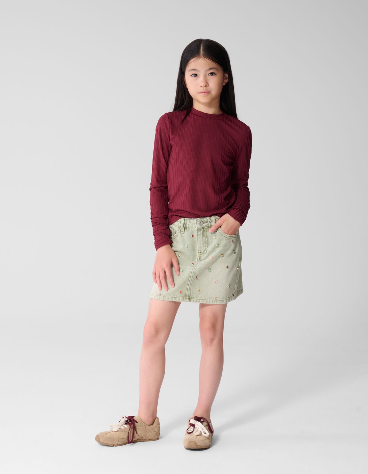 Puff Rib Longsleeve Top Donkerrood