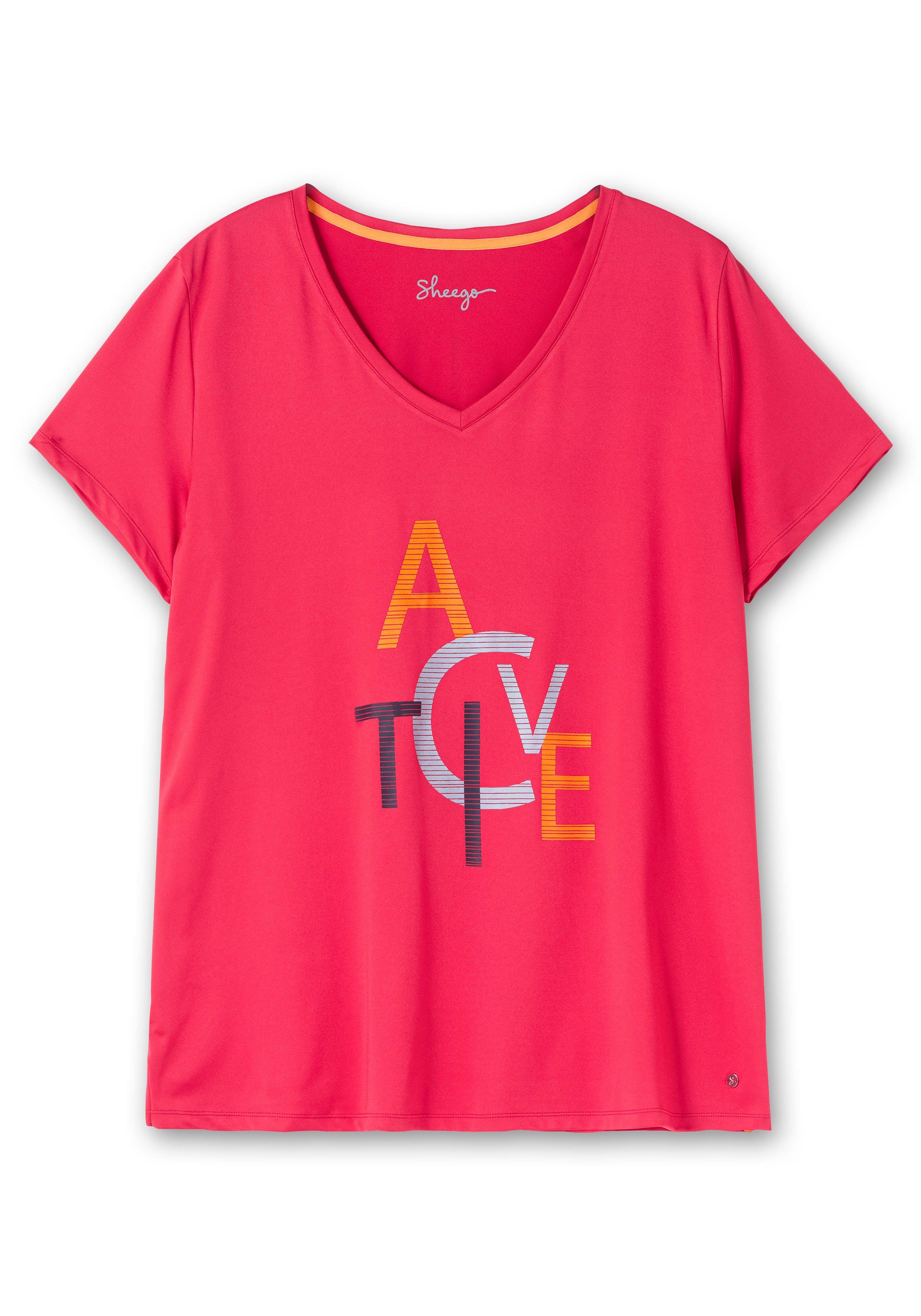 Funktionsshirt mit V-Ausschnitt und Frontdruck