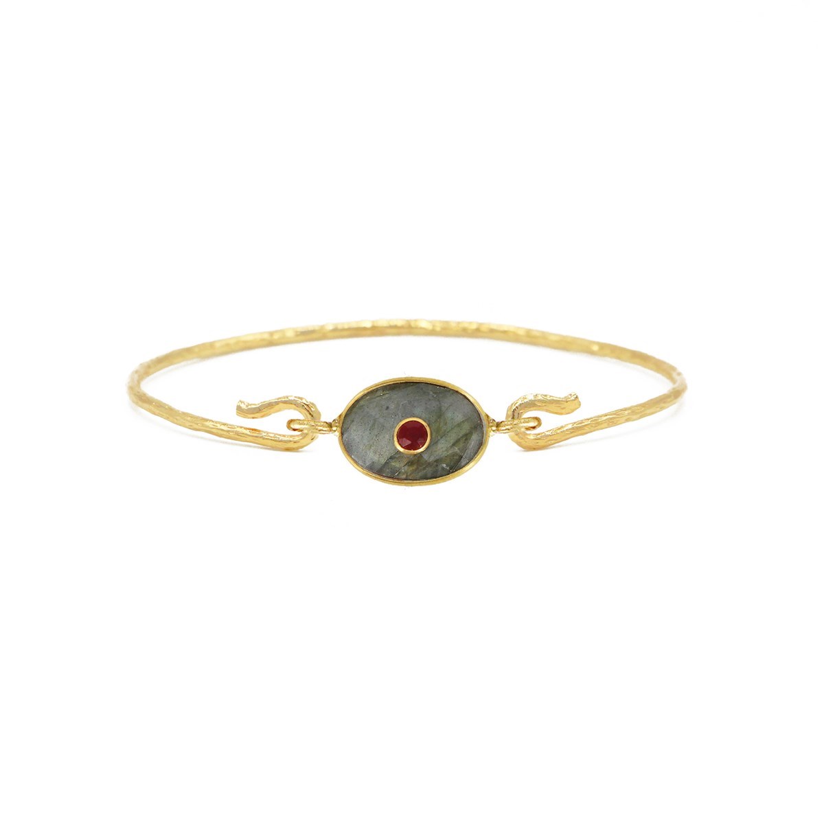 Jonc oeil labradorite doré à l'or fin 24k DEVA