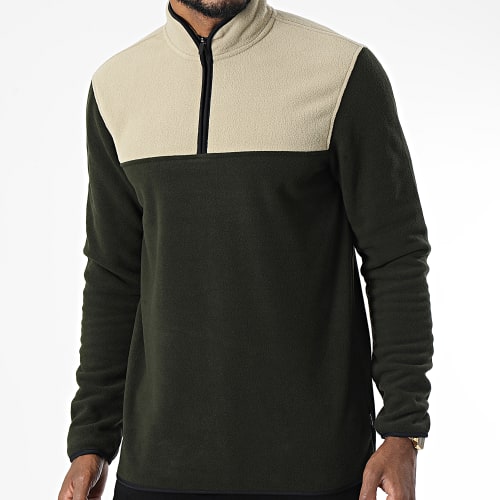Sweat Col Zippé Polaire Nikolai Vert Kaki Beige