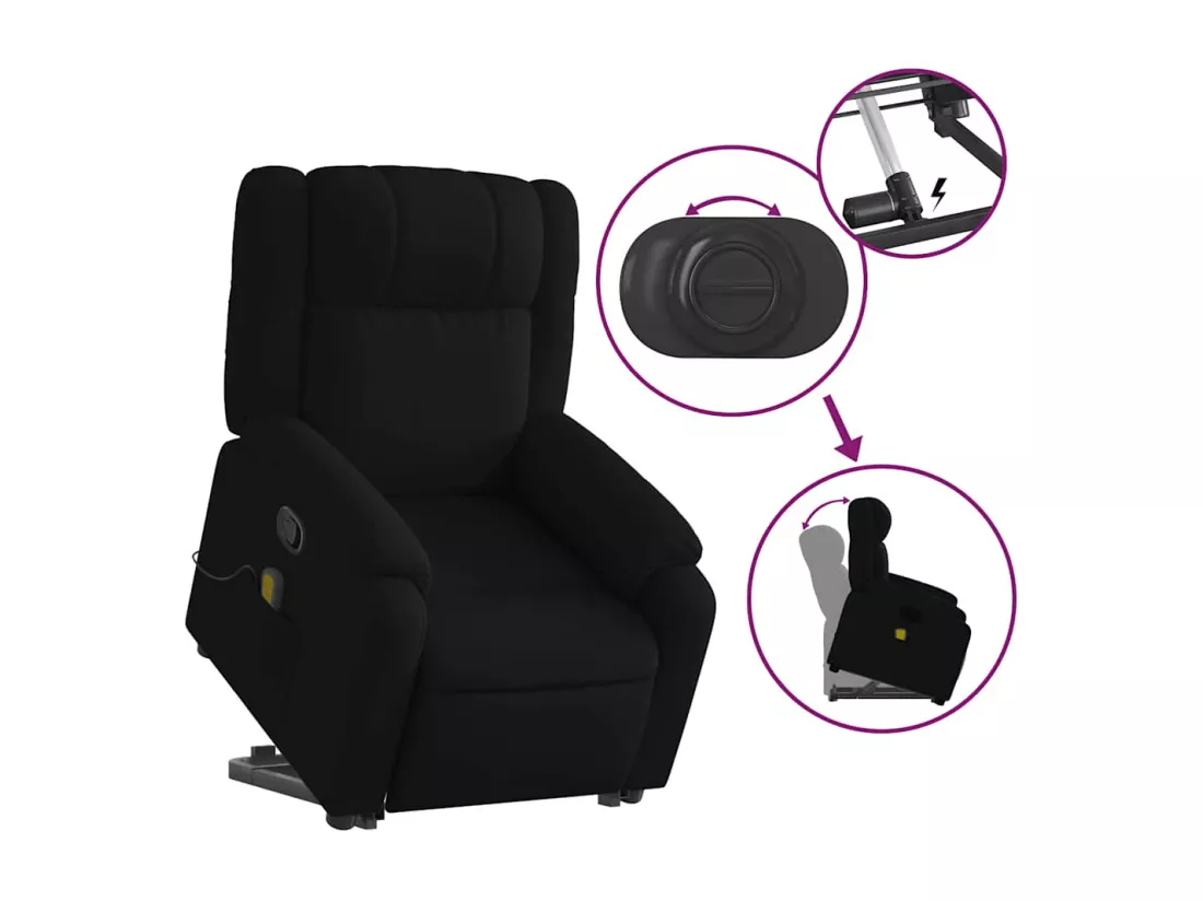 Fauteuil massant inclinable Noir Tissu