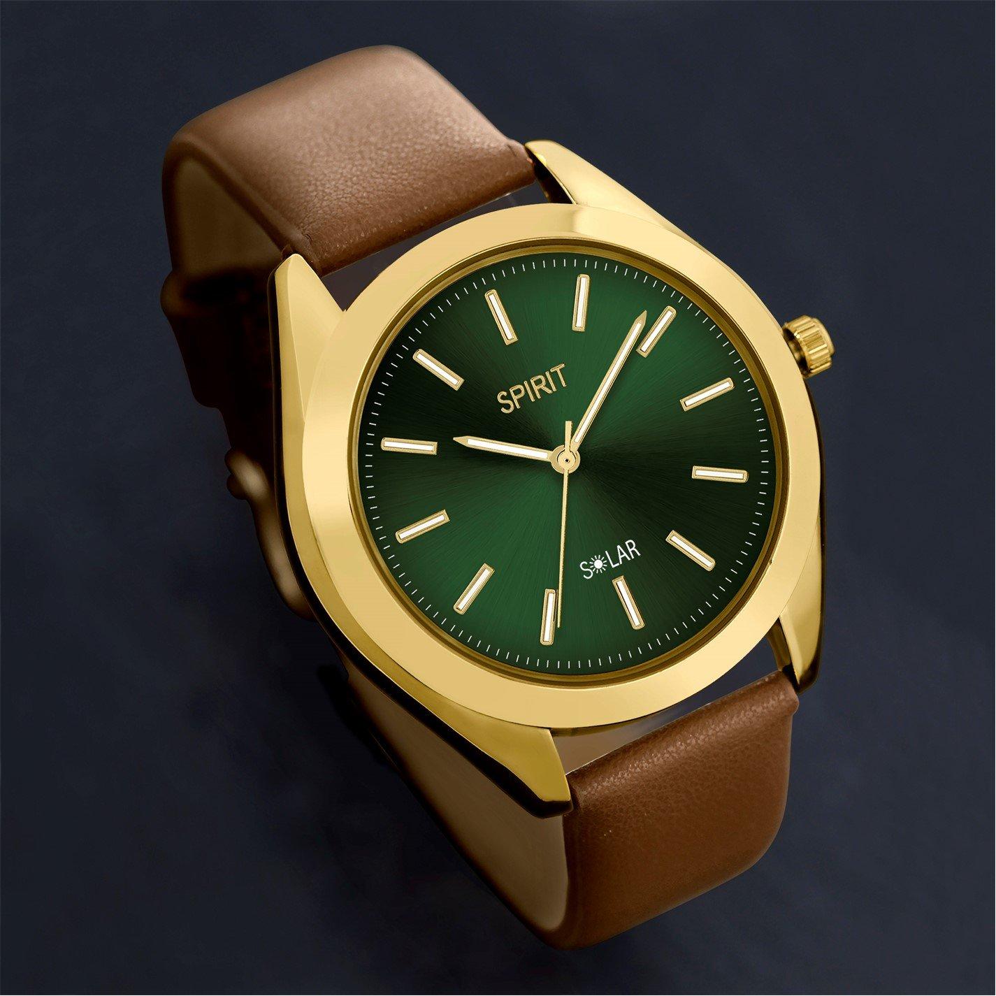 Spirit Gents Solar Brown Strap Green Dial Watch