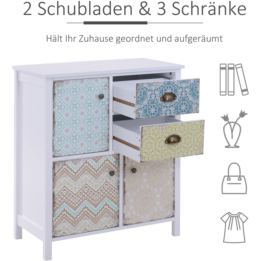 HOMCOM Anrichte im Shabby Chic Look bunt