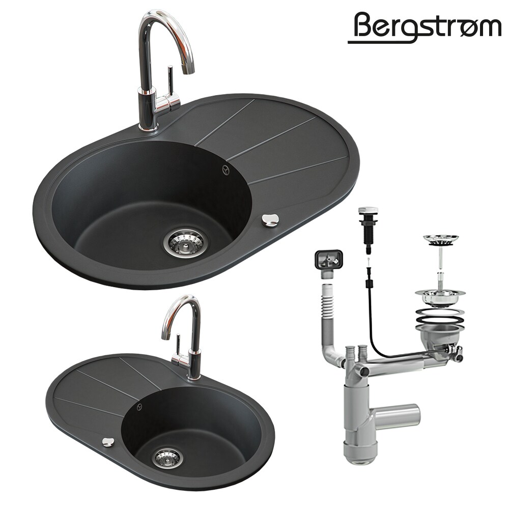 Granit Spüle Küchenspüle Einbauspüle Spülbecken+Drehexcenter+Siphon Schwarz