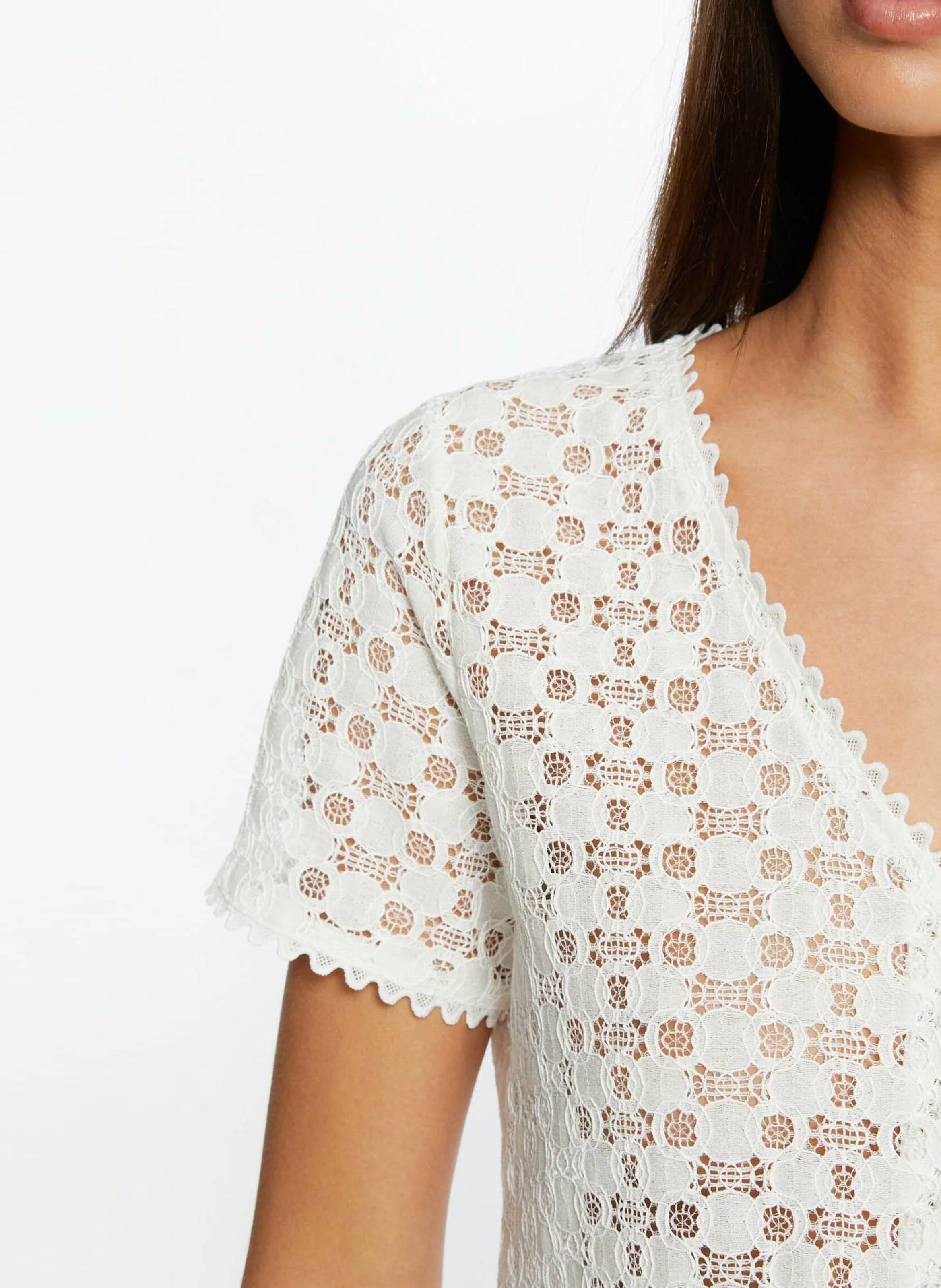 DATE - Top col V en dentelle| Blanc
