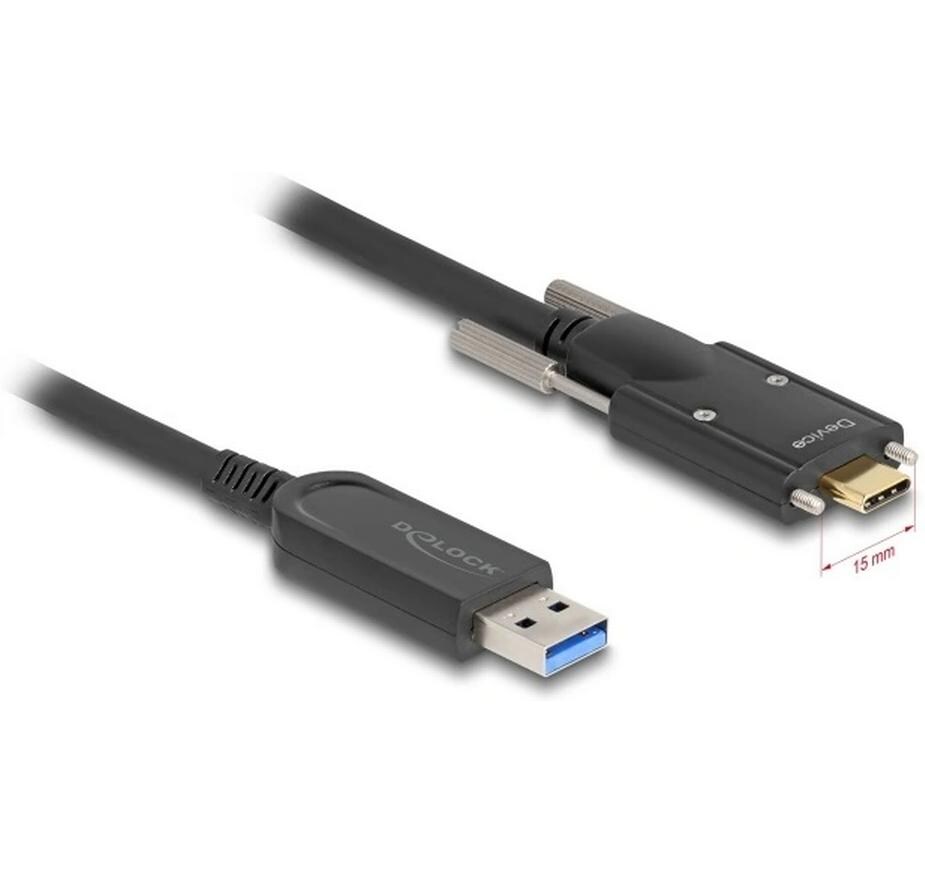 AOC USB Kabel 10 Gbps USB Type-A - USB Type-C, 15 m<br>Aktives Optisches Kabel 10 Gbps 3.1 USB-A zu USB-C mit Schrauben seitlich Schwarz