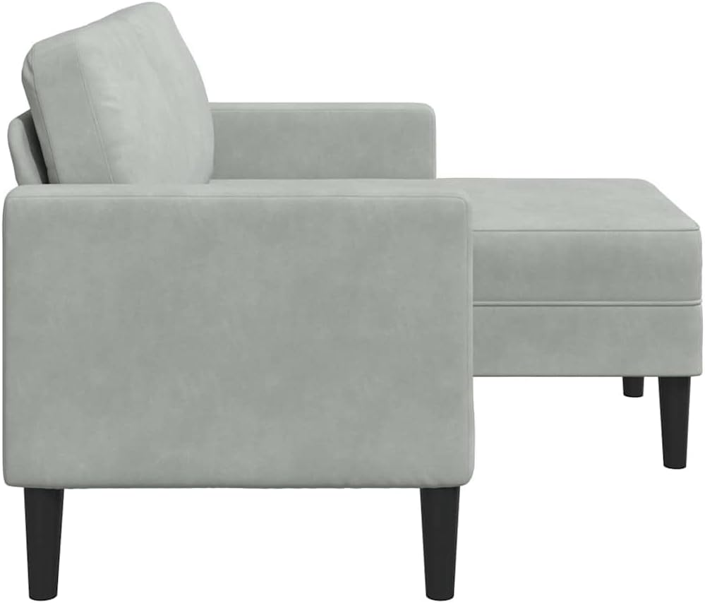 2-Sitzer-Sofa mit Chaiselongue L-Form Velvet Hellgrau 125 cm Samt for Bedroom