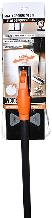 Balai dépoussiérant maxi largeur 40 cm + 5 lingettes dépoussiérantes électrostatiques