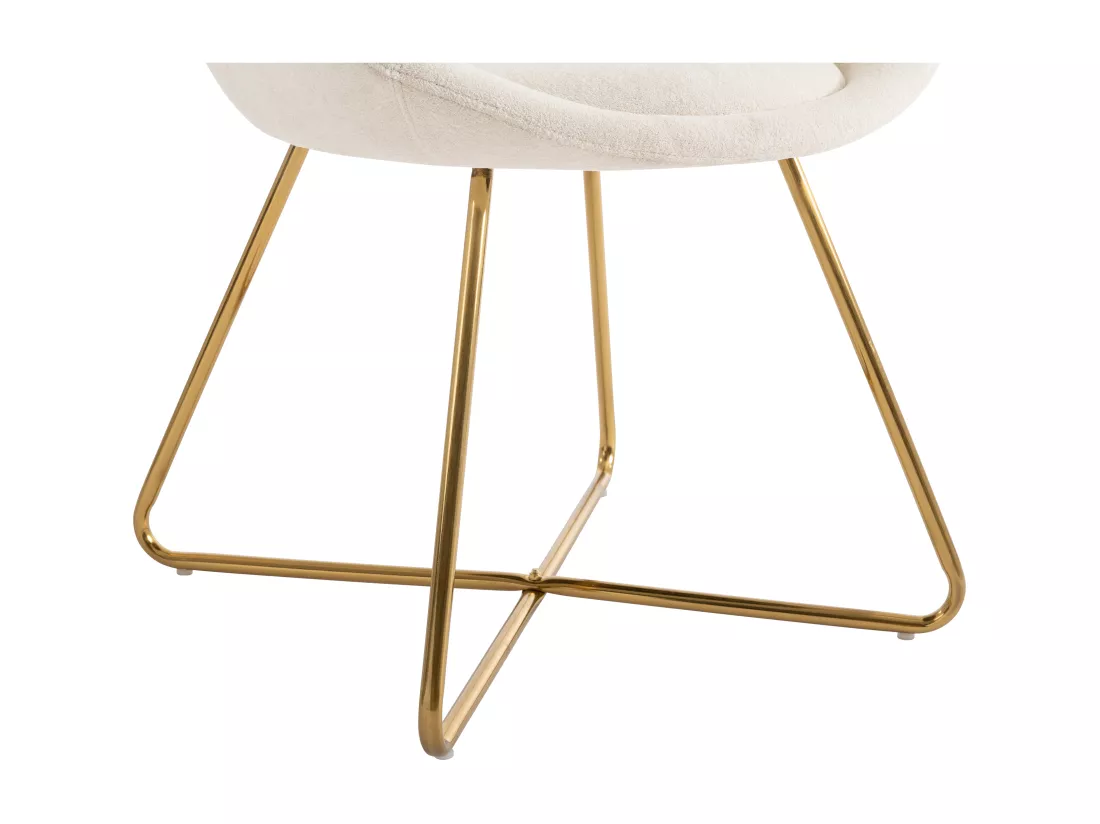 Lot de 2 chaises en tissu bouclette et métal doré - Blanc - BURBAN