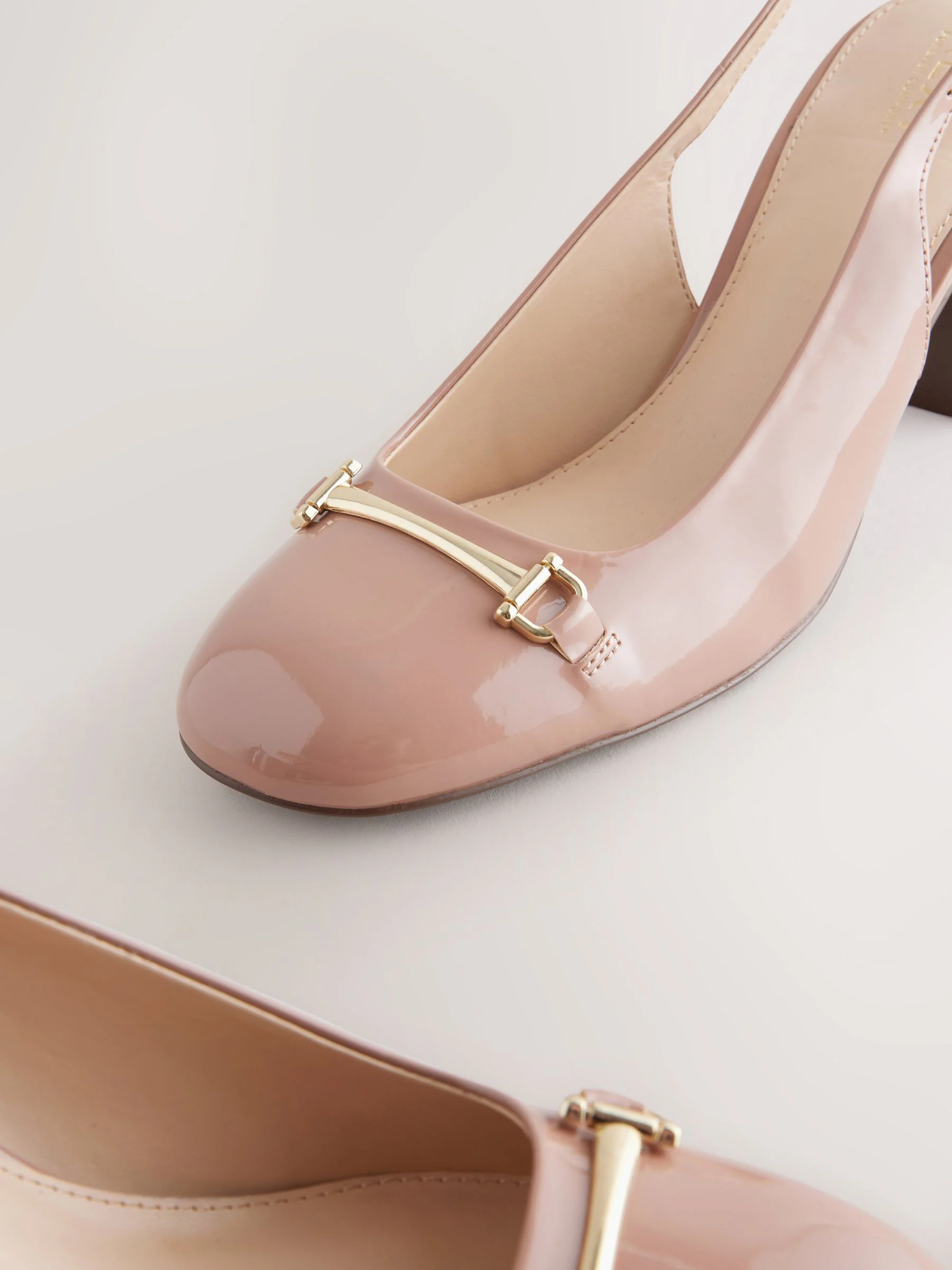 Nude-roze - Hardware Slingback Block Heels