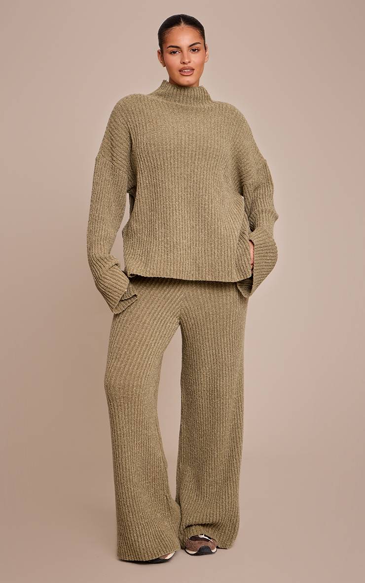 Kaki Synthétiquell Oversize En Maille Bouclée Côtelée Grande Taille