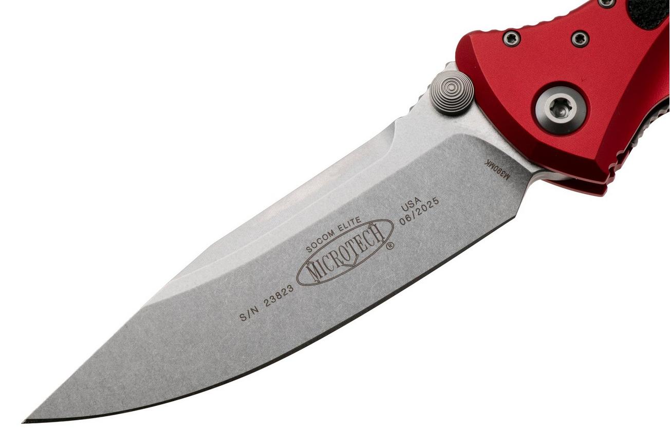 Microtech Socom Elite 160-10RD, Stonewashed M390 Clippoint, Red Aluminum zakmes