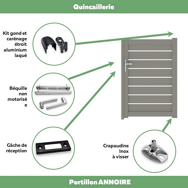 Portillon Jardimat battant aluminium Pyla gris quartz - 100 x h.154 cm