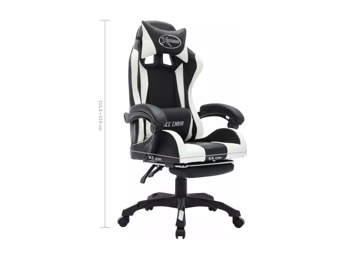 Fauteuil de jeux vidéo avec LED RVB Blanc et noir Similicuir