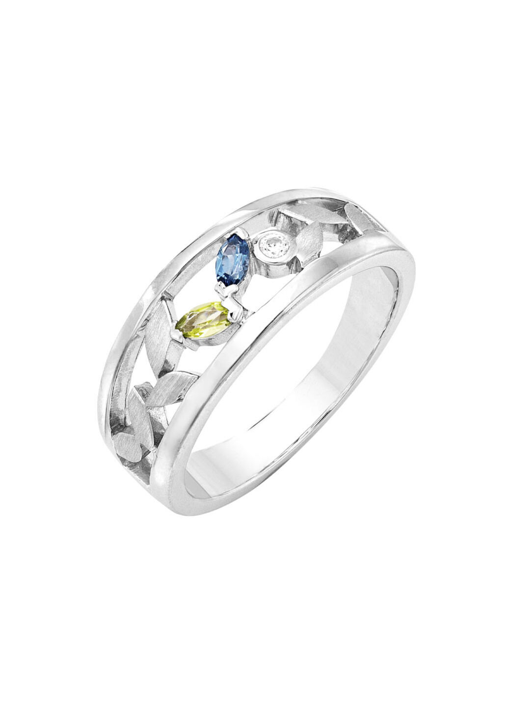 Damenring mit echt Peridot, Blautopas, beh., und synth. Zirkonia