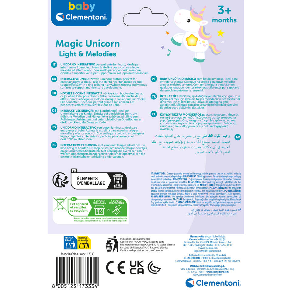 Clementoni Baby interactieve magische eenhoorn rammelaar
