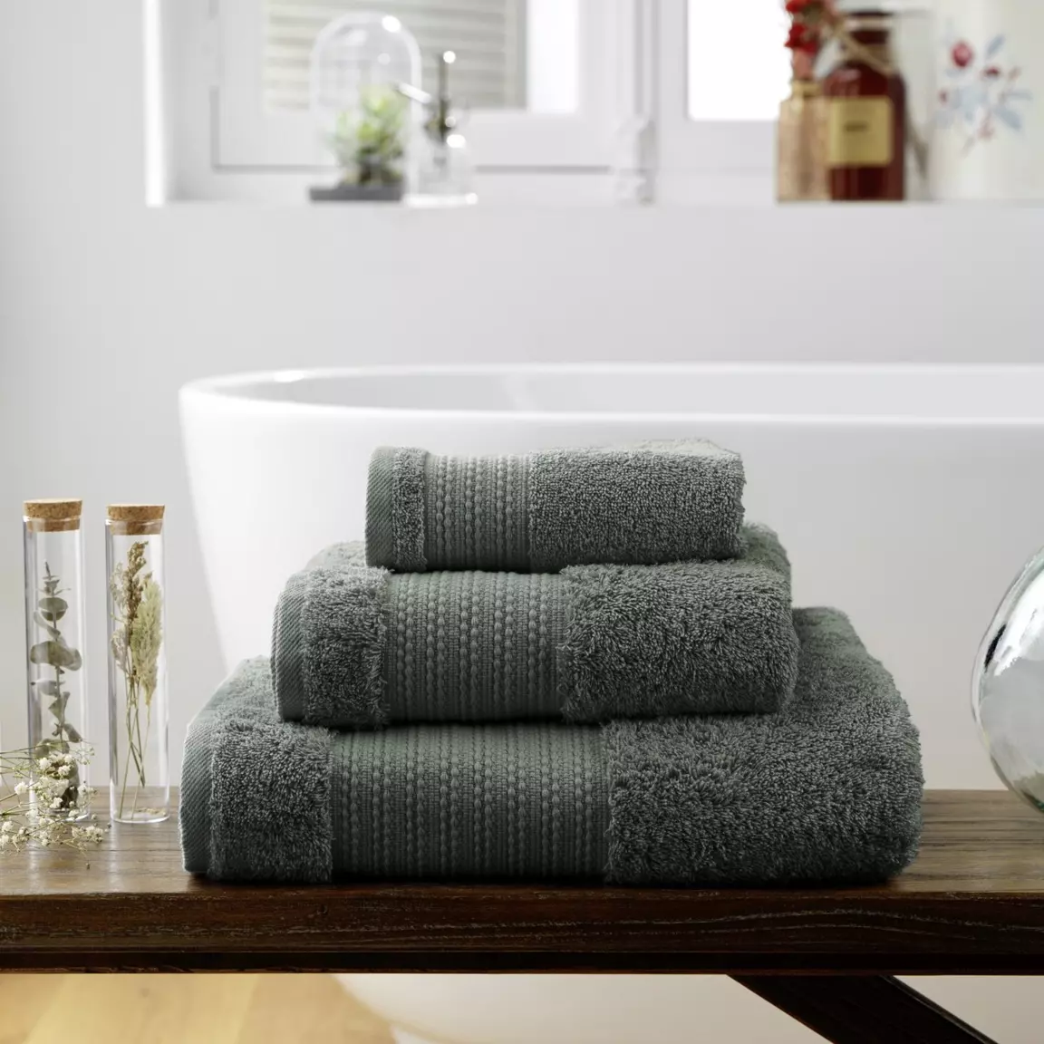 Serviette de bain coton bio (70 x 130 cm) Méline Vert romarin