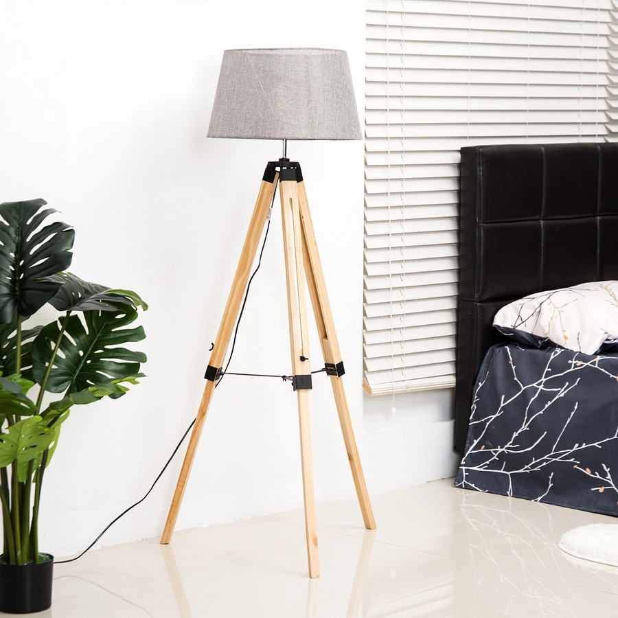 HOMCOM Stehlampe höhenverstellbar natur, grau